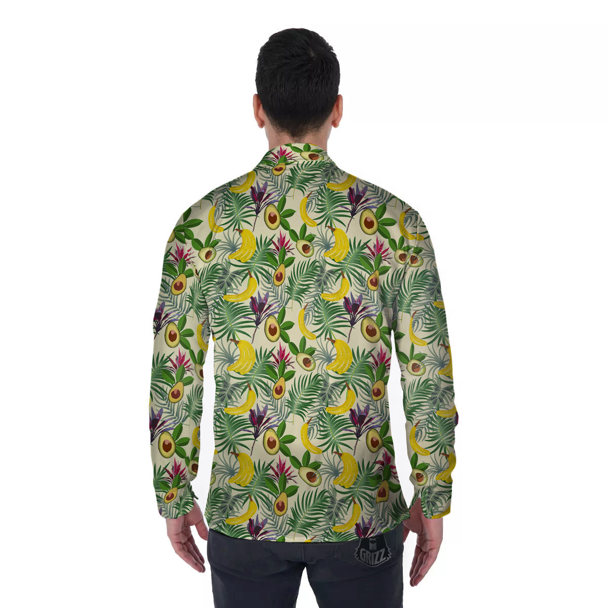 Avocado Banana Leaf Print Pattern Men's Long Sleeve Shirts-grizzshop
