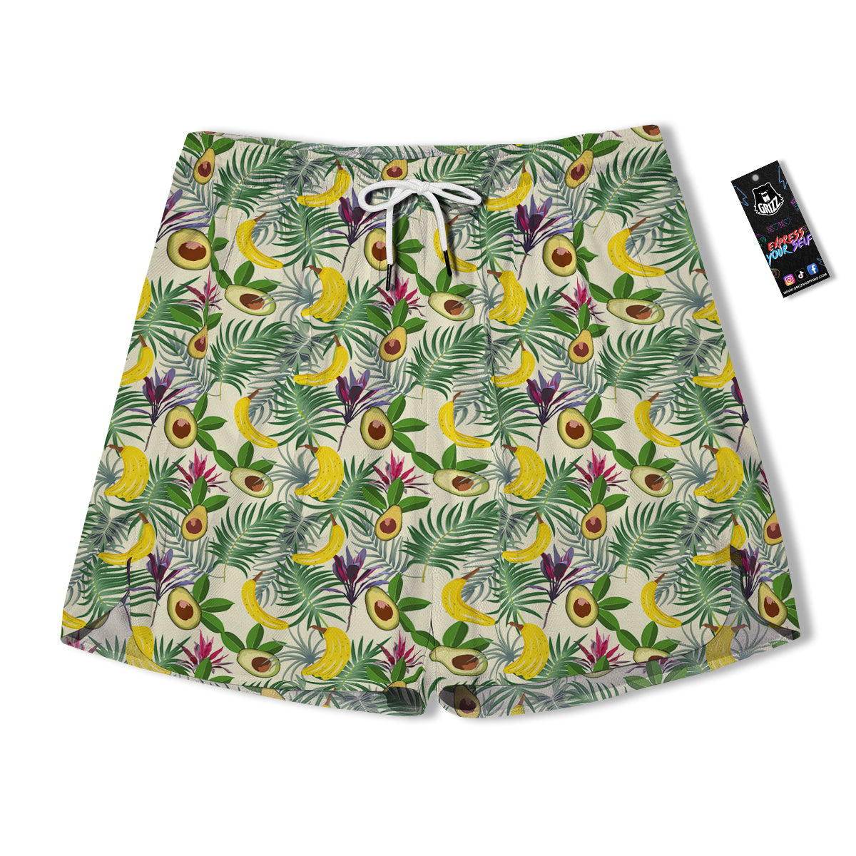 Avocado Banana Leaf Print Pattern Men's Running Shorts-grizzshop