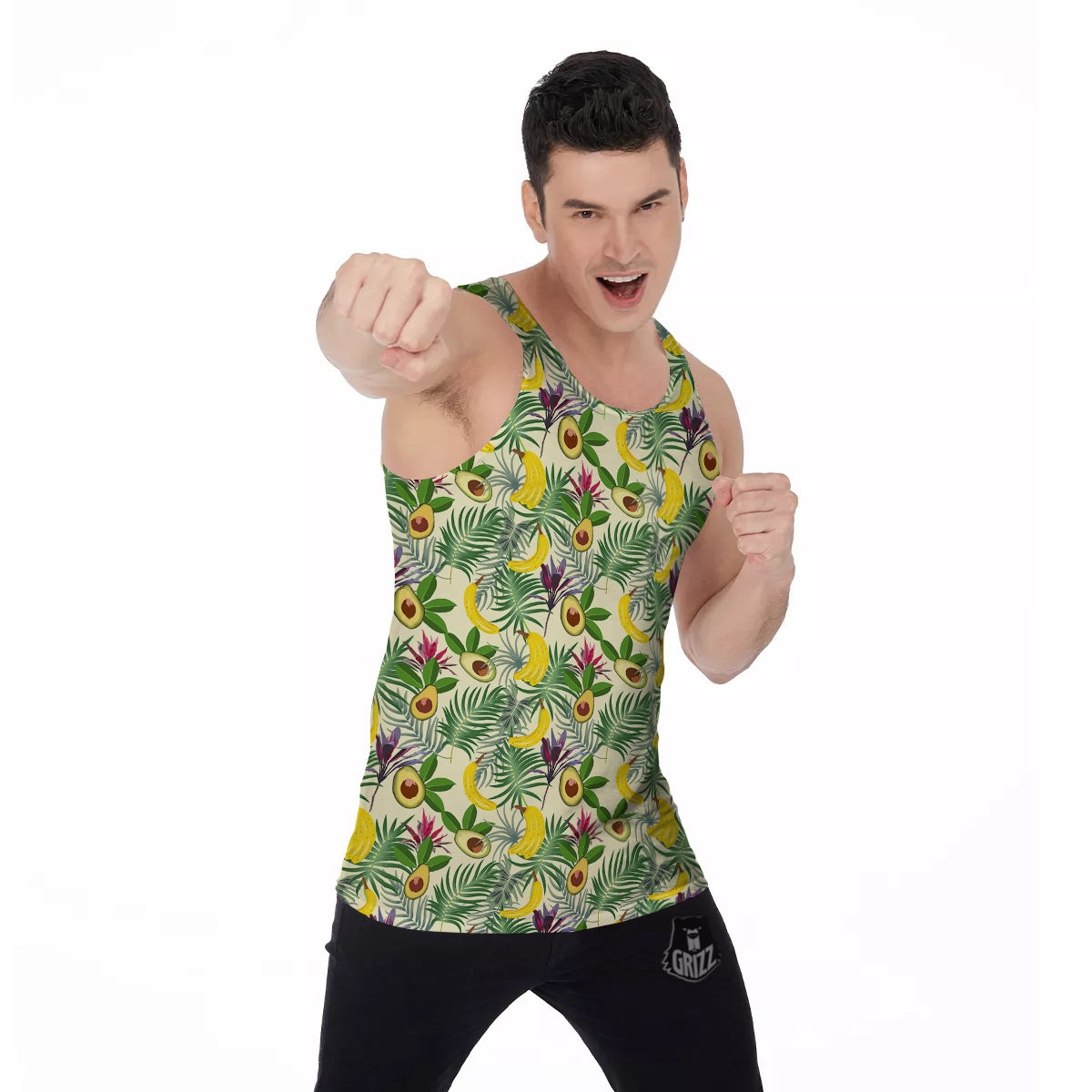 Avocado Banana Leaf Print Pattern Men's Tank Top-grizzshop