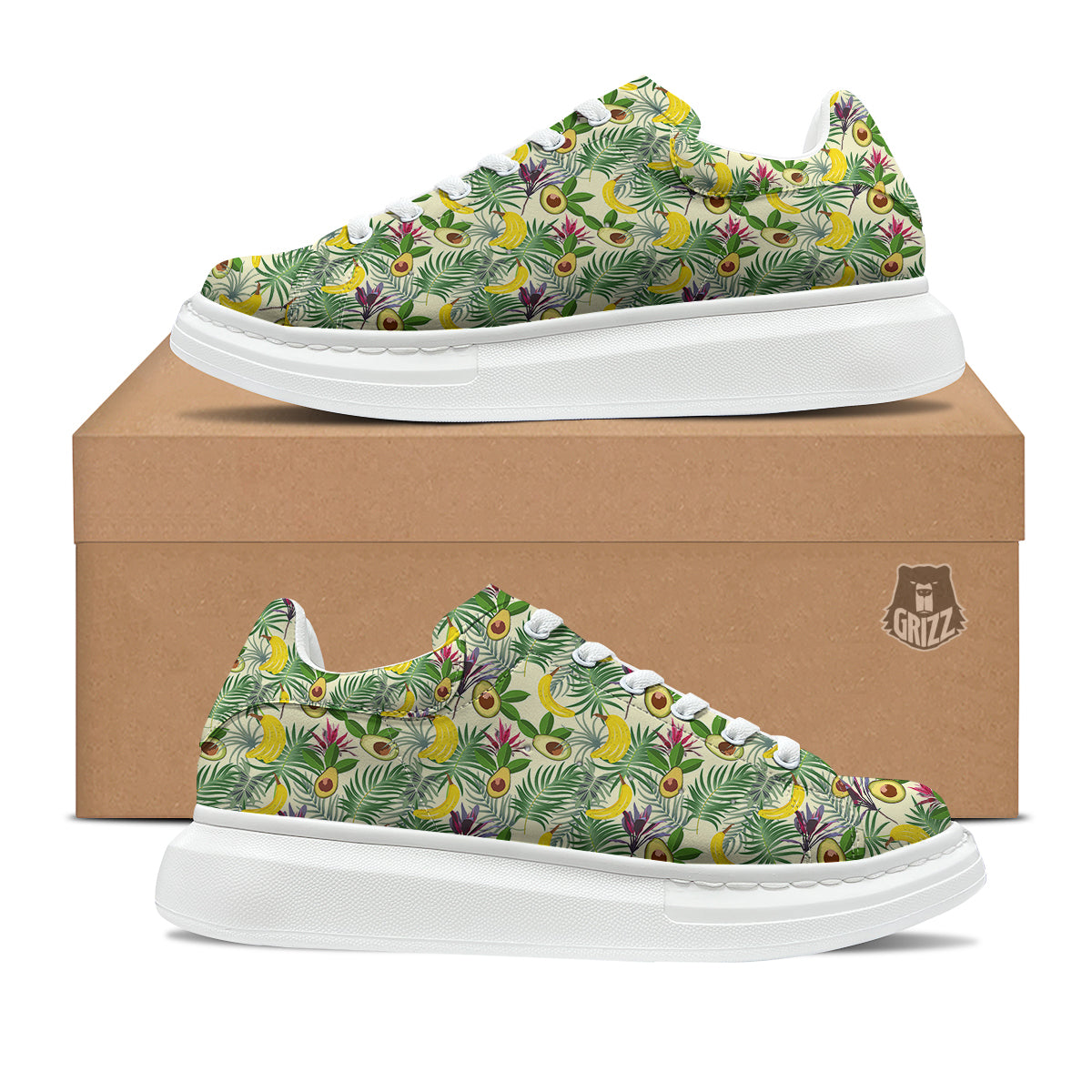 Avocado Banana Leaf Print Pattern Platform Shoes-grizzshop
