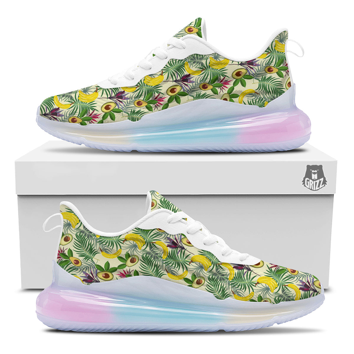 Avocado Banana Leaf Print Pattern Running Sneakers-grizzshop