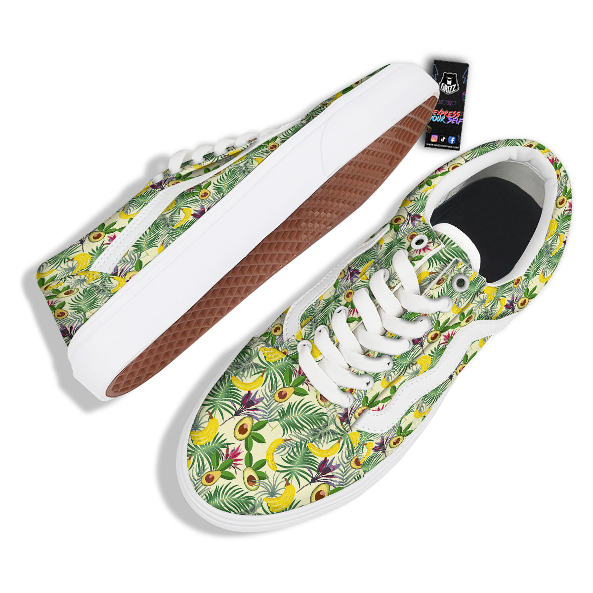 Avocado Banana Leaf Print Pattern Skate Shoes-grizzshop