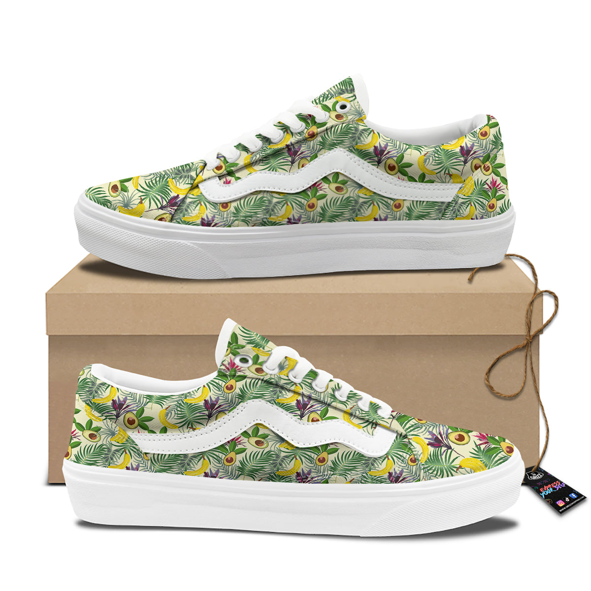 Avocado Banana Leaf Print Pattern Skate Shoes-grizzshop