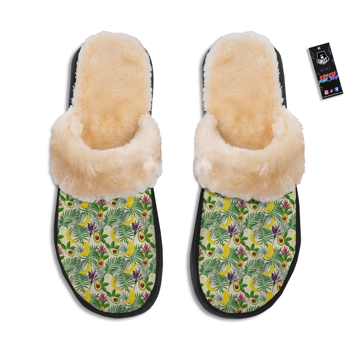 Avocado Banana Leaf Print Pattern Slippers-grizzshop