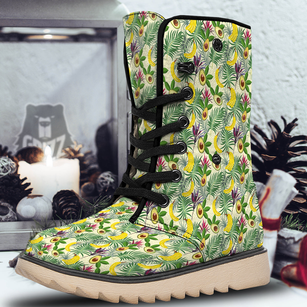Avocado Banana Leaf Print Pattern Snow Boots-grizzshop