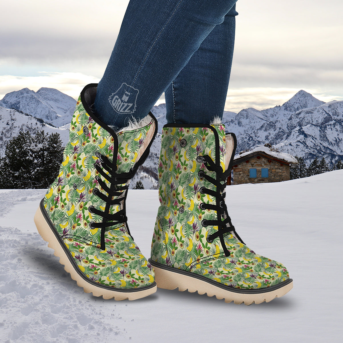 Avocado Banana Leaf Print Pattern Snow Boots-grizzshop