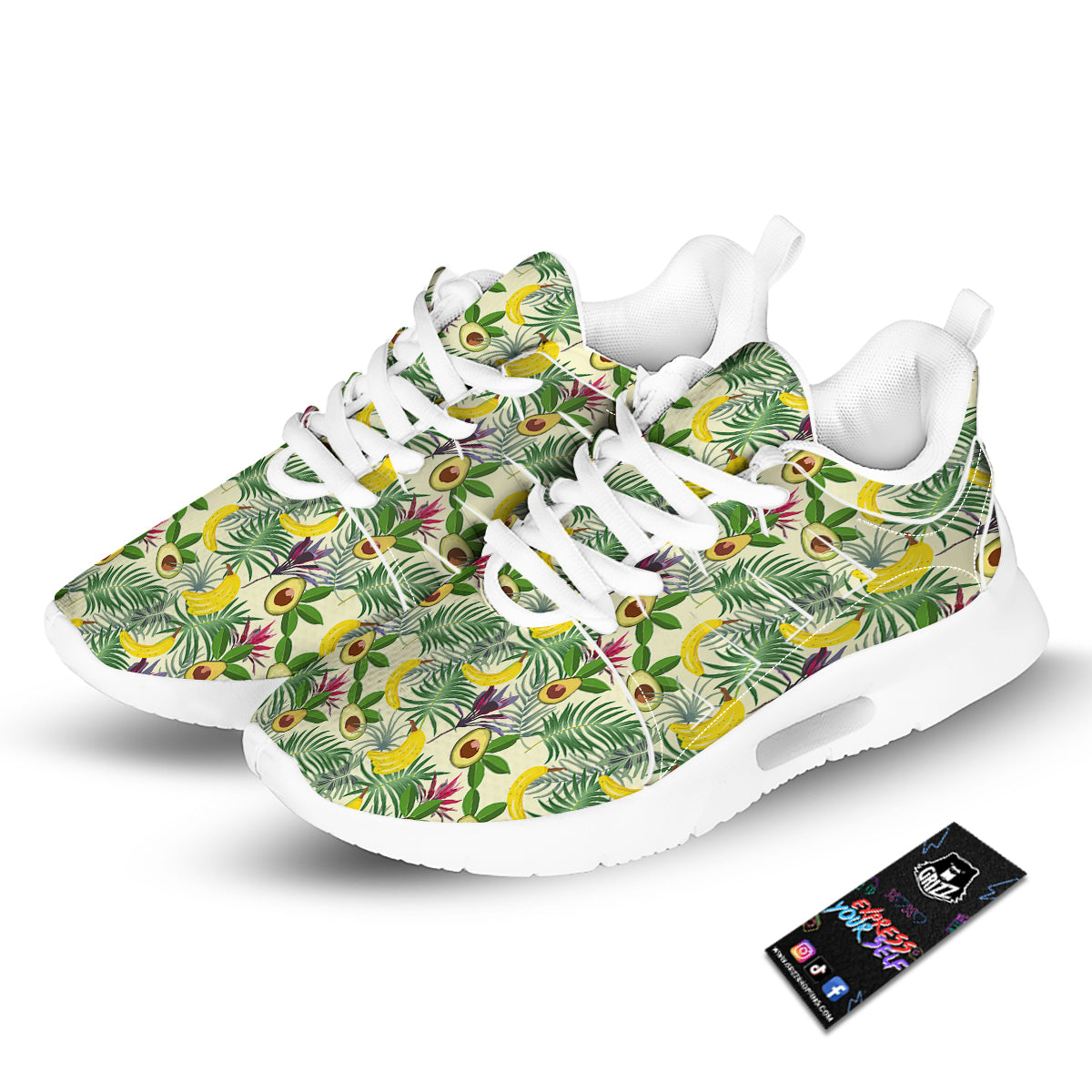 Avocado Banana Leaf Print Pattern Tennis Shoes-grizzshop