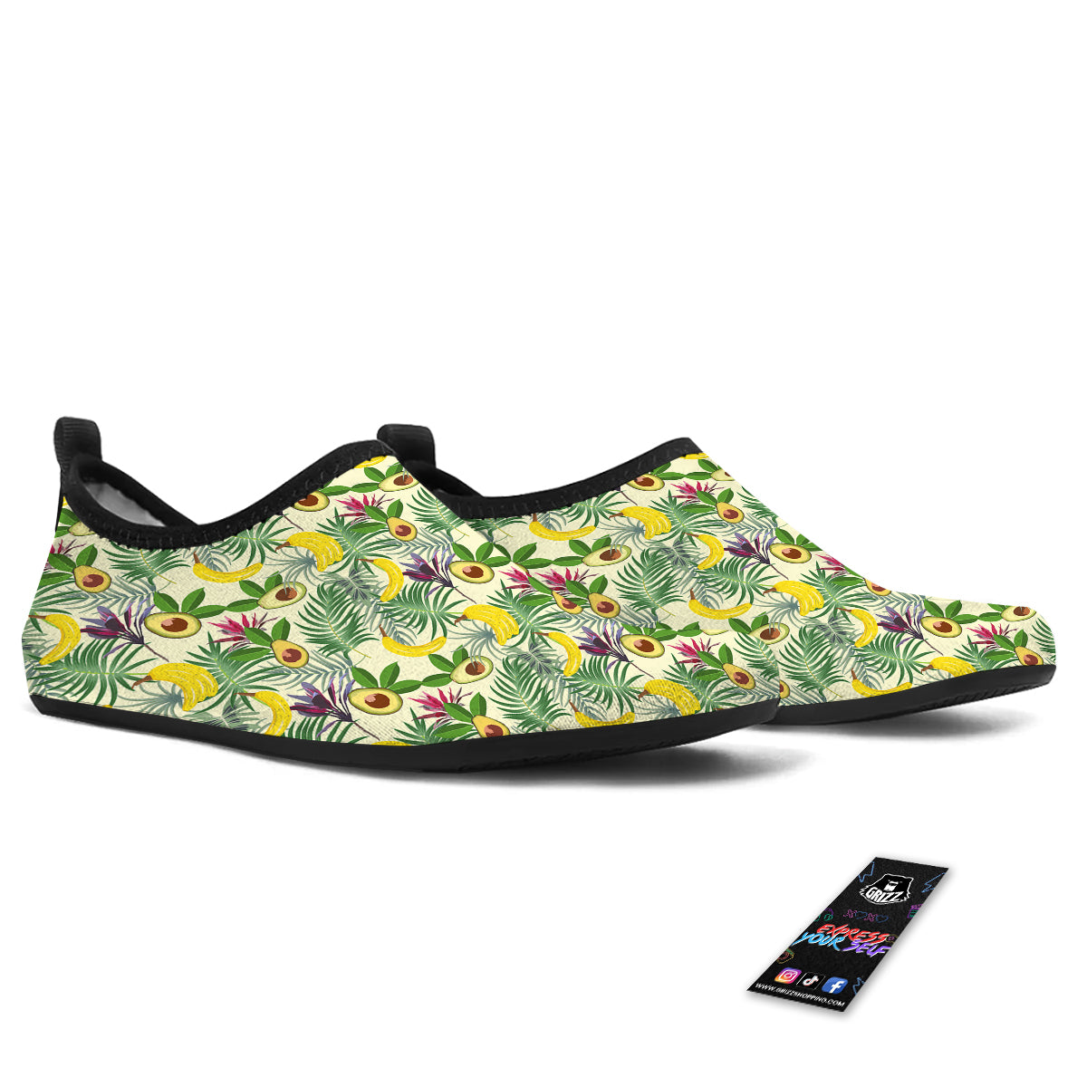Avocado Banana Leaf Print Pattern Water Shoes-grizzshop