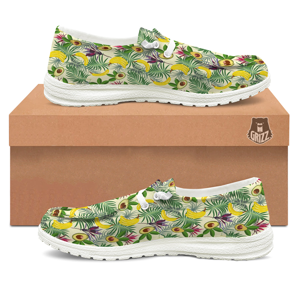 Avocado Banana Leaf Print Pattern White Loafers-grizzshop
