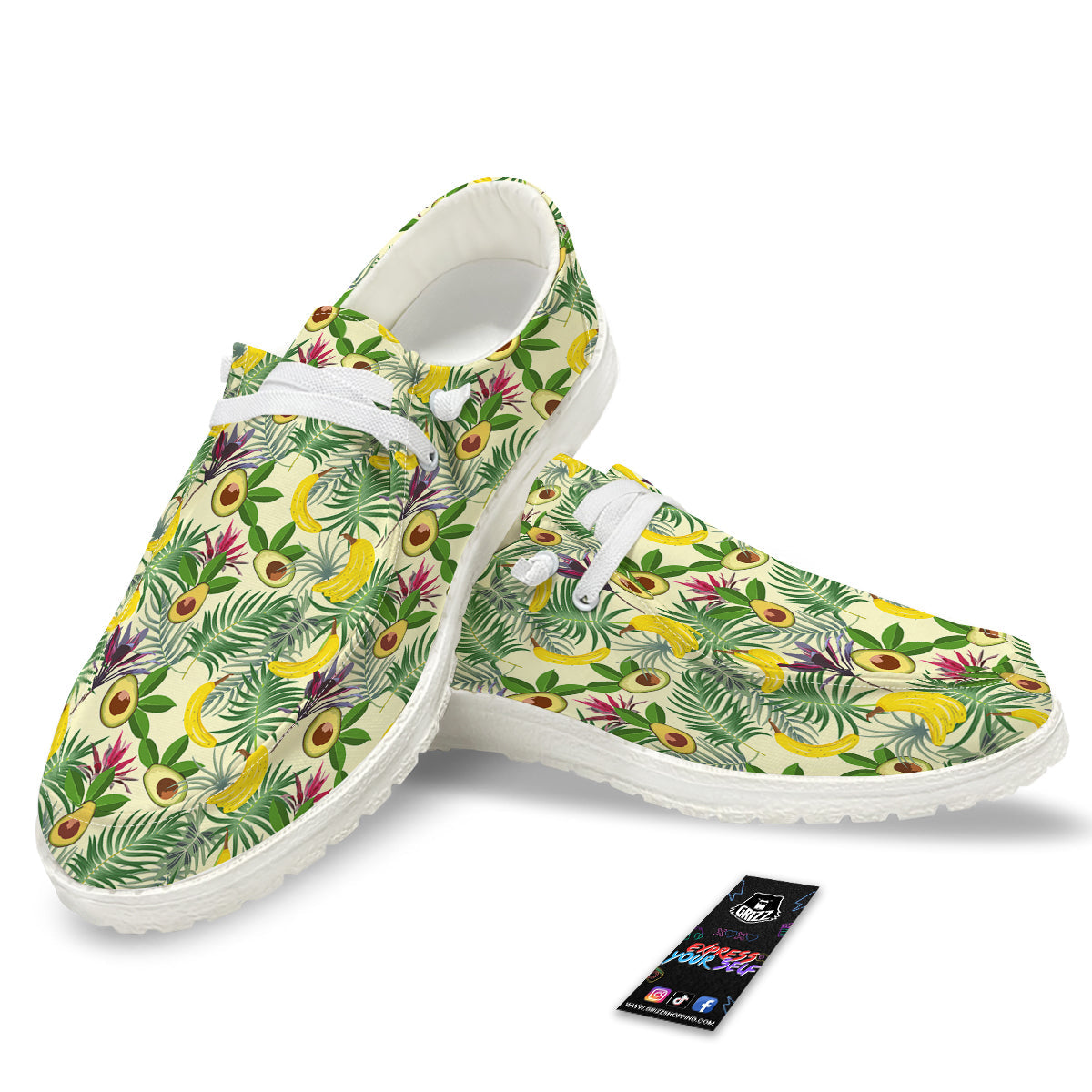 Avocado Banana Leaf Print Pattern White Loafers-grizzshop