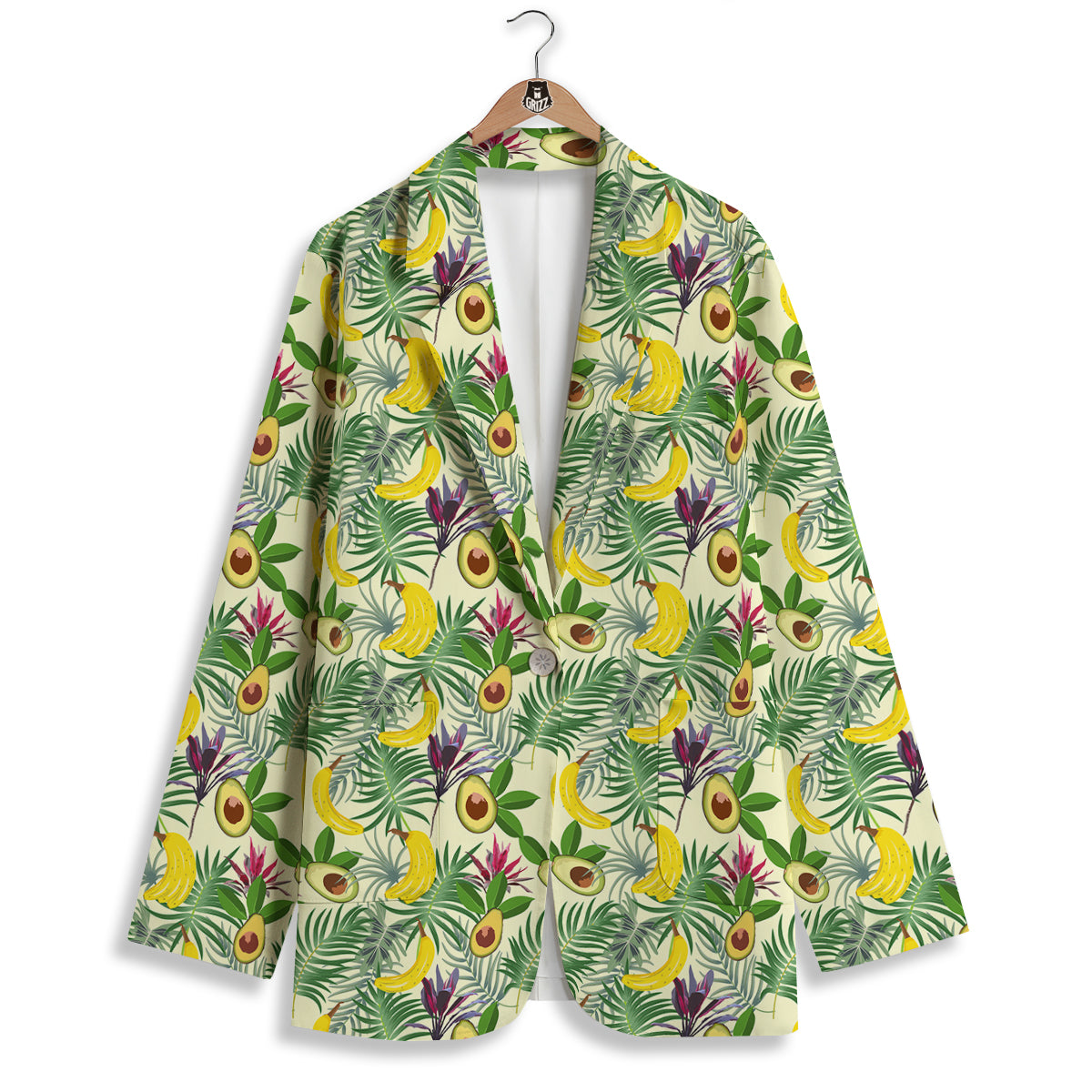 Avocado Banana Leaf Print Pattern Women's Blazer-grizzshop