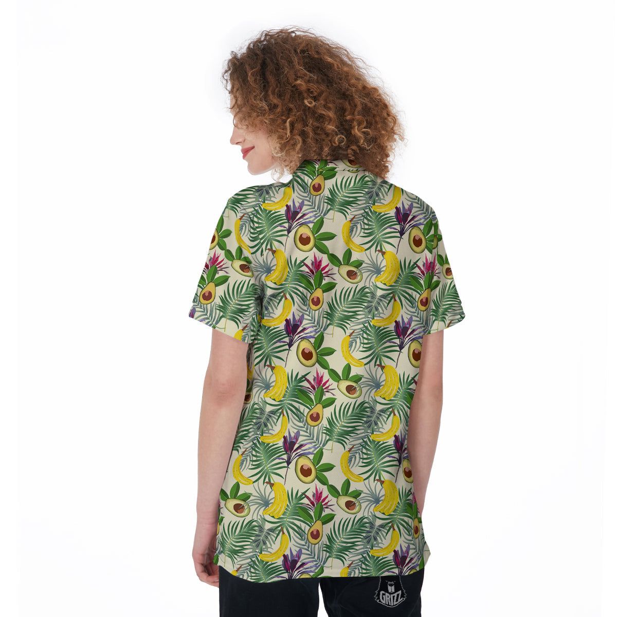 Avocado Banana Leaf Print Pattern Women's Golf Shirts-grizzshop