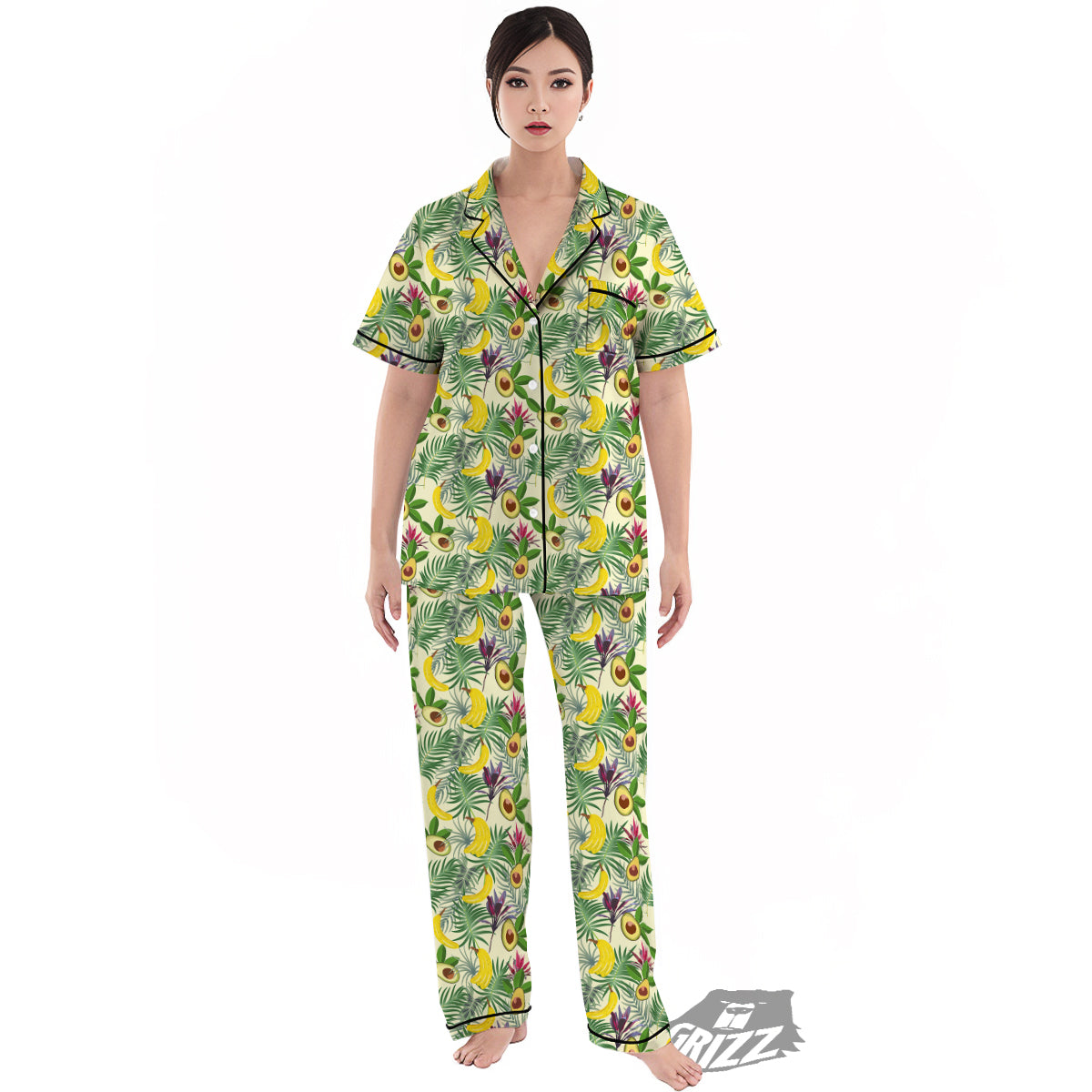 Avocado Banana Leaf Print Pattern Women's Pajamas Set-grizzshop