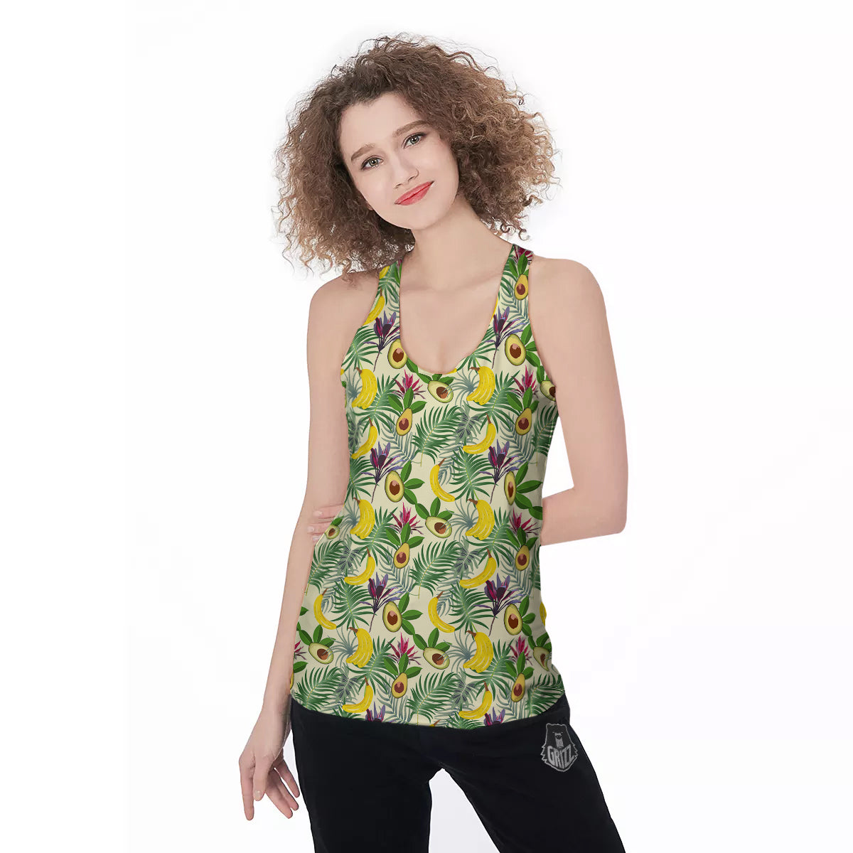 Avocado Banana Leaf Print Pattern Women's Racerback Tank Top-grizzshop