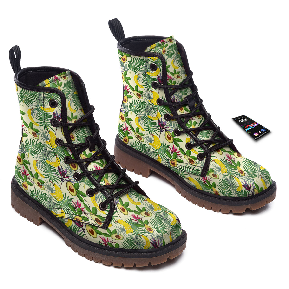 Avocado Banana Leaf Print Pattern Work Boots-grizzshop