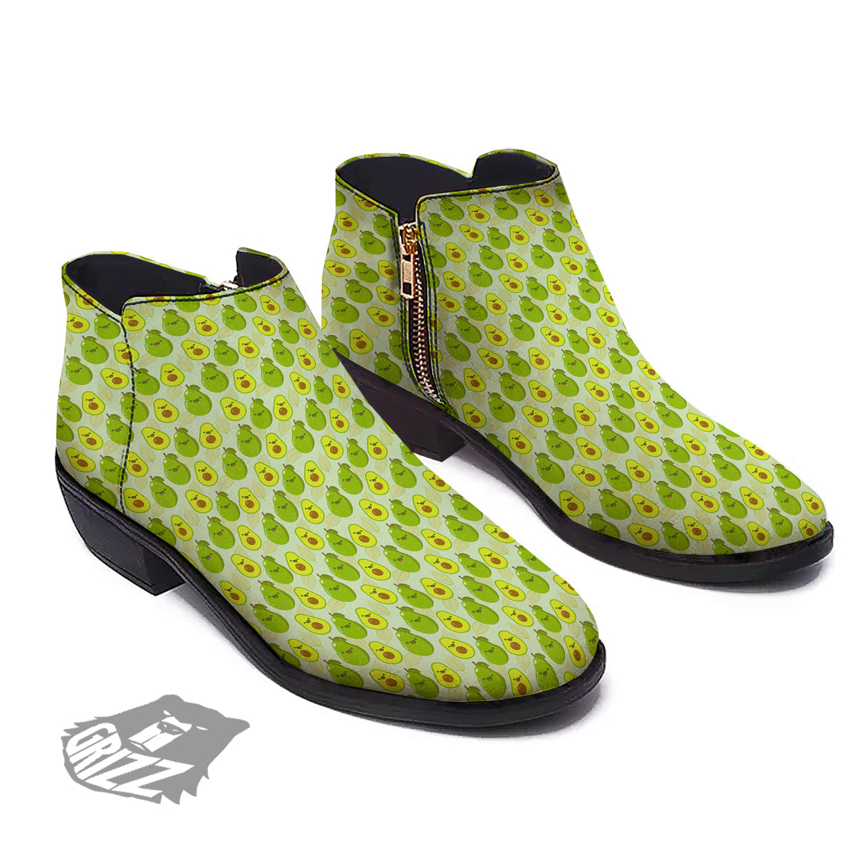 Avocado Cartoon Print Pattern Ankle Boots-grizzshop