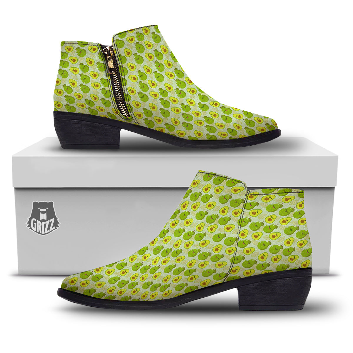Avocado Cartoon Print Pattern Ankle Boots-grizzshop
