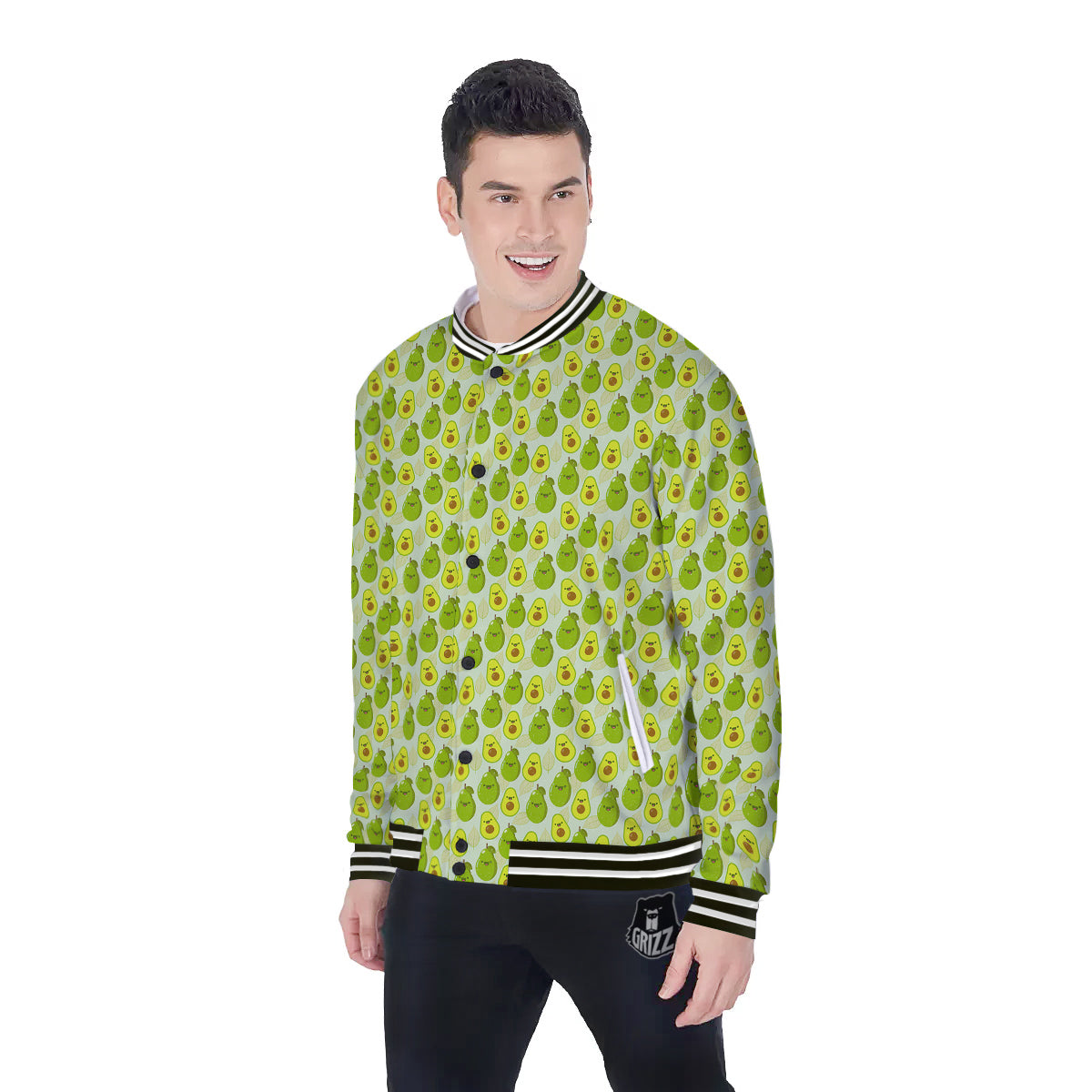 Avocado Cartoon Print Pattern Baseball Jacket-grizzshop