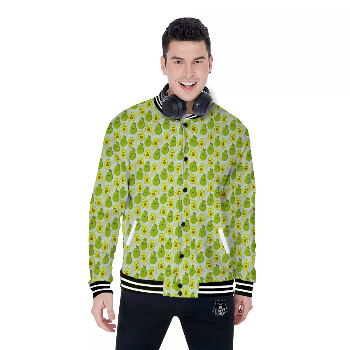 Avocado Cartoon Print Pattern Baseball Jacket-grizzshop