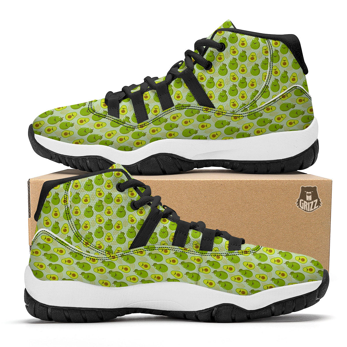 Avocado Cartoon Print Pattern Black Bball Shoes-grizzshop
