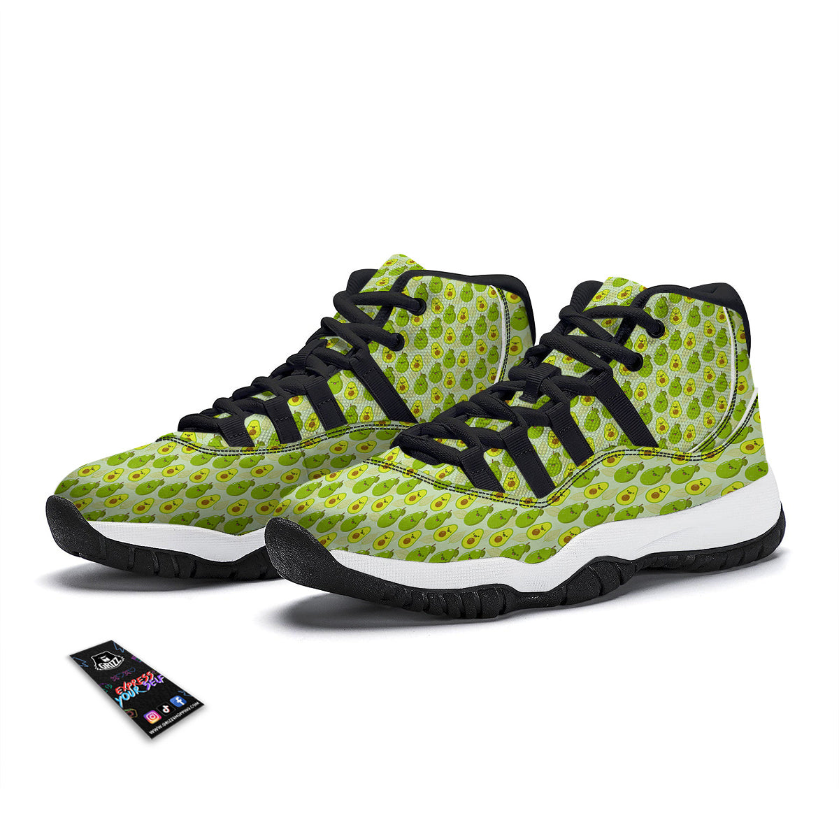 Avocado Cartoon Print Pattern Black Bball Shoes-grizzshop