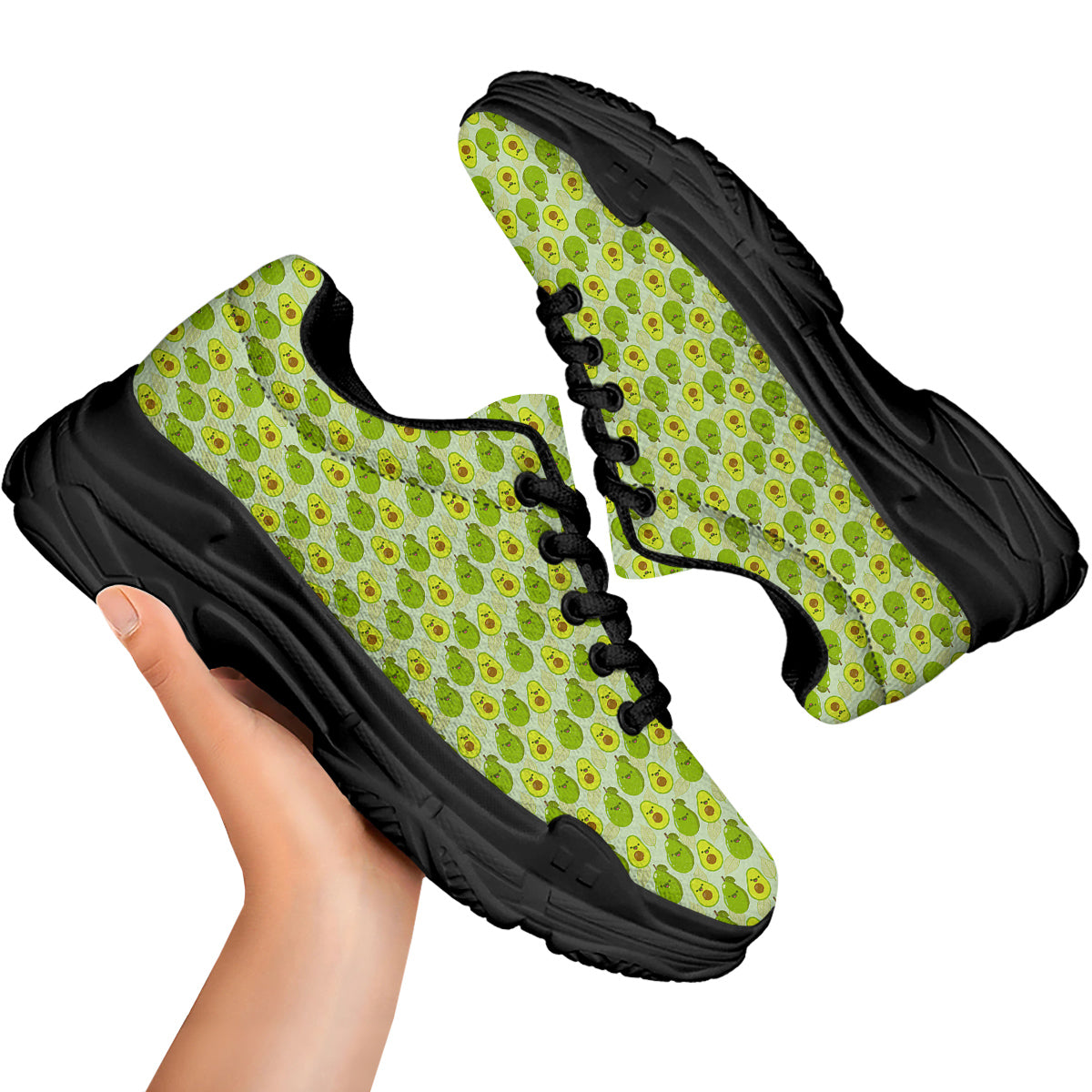 Avocado Cartoon Print Pattern Black Chunky Shoes-grizzshop
