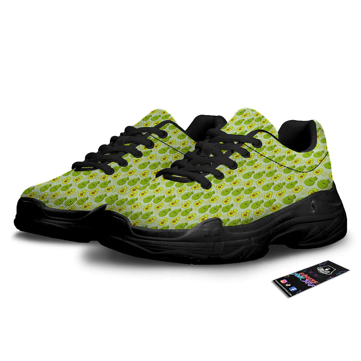 Avocado Cartoon Print Pattern Black Chunky Shoes-grizzshop