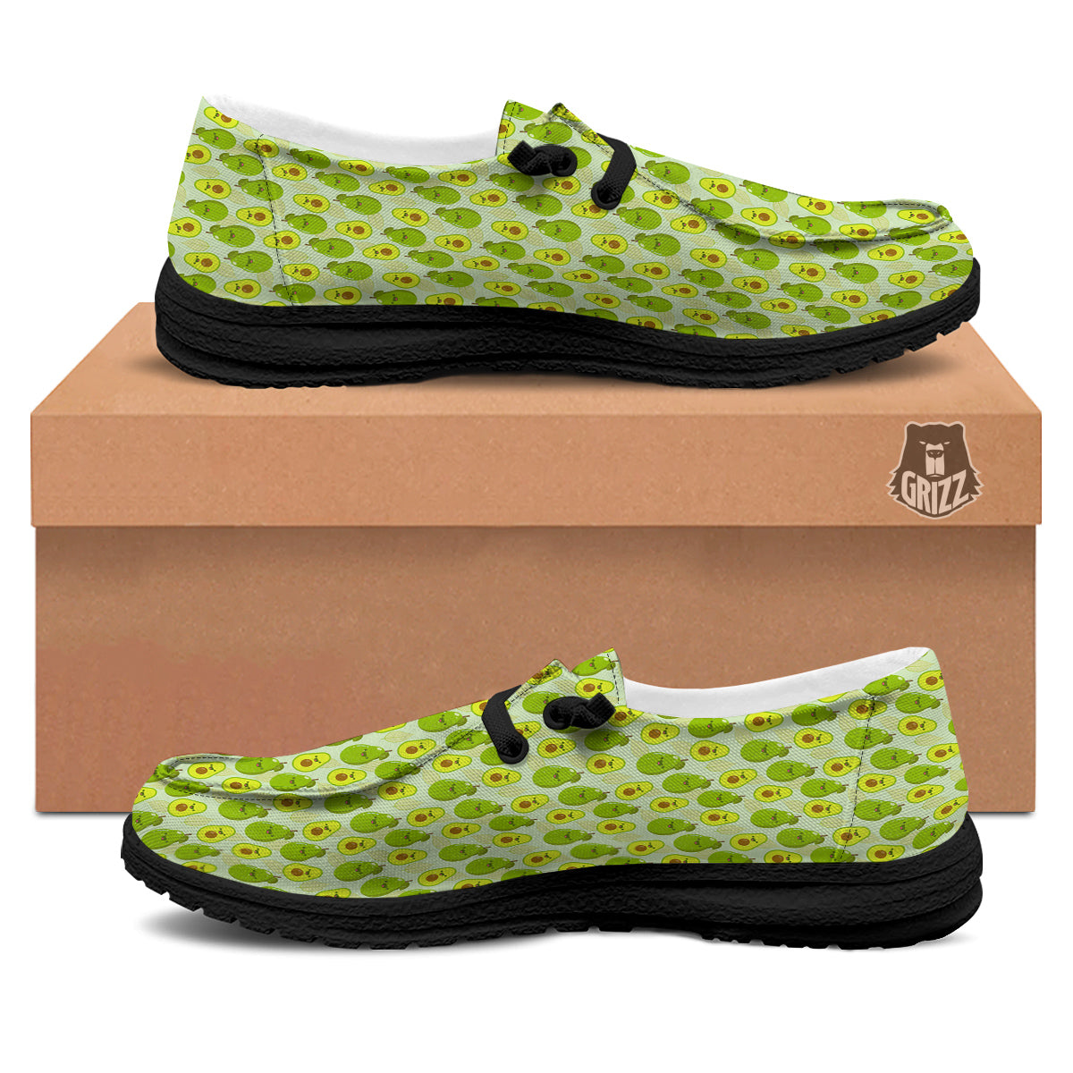 Avocado Cartoon Print Pattern Black Loafers-grizzshop