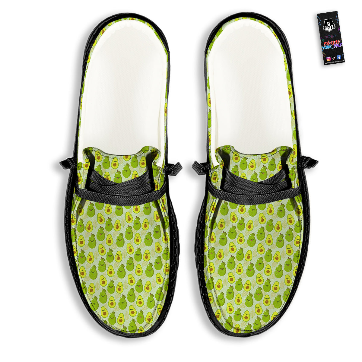 Avocado Cartoon Print Pattern Black Loafers-grizzshop
