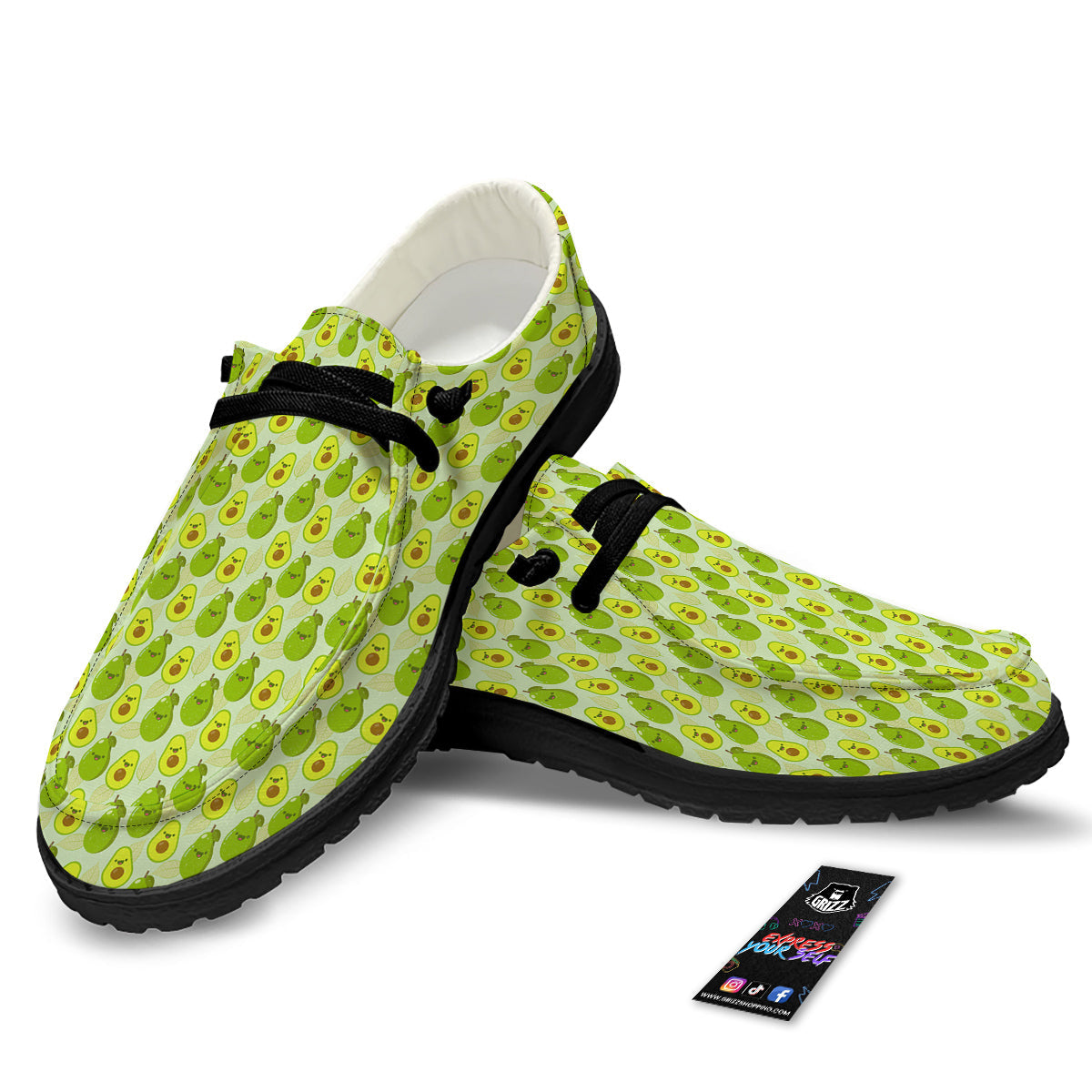 Avocado Cartoon Print Pattern Black Loafers-grizzshop