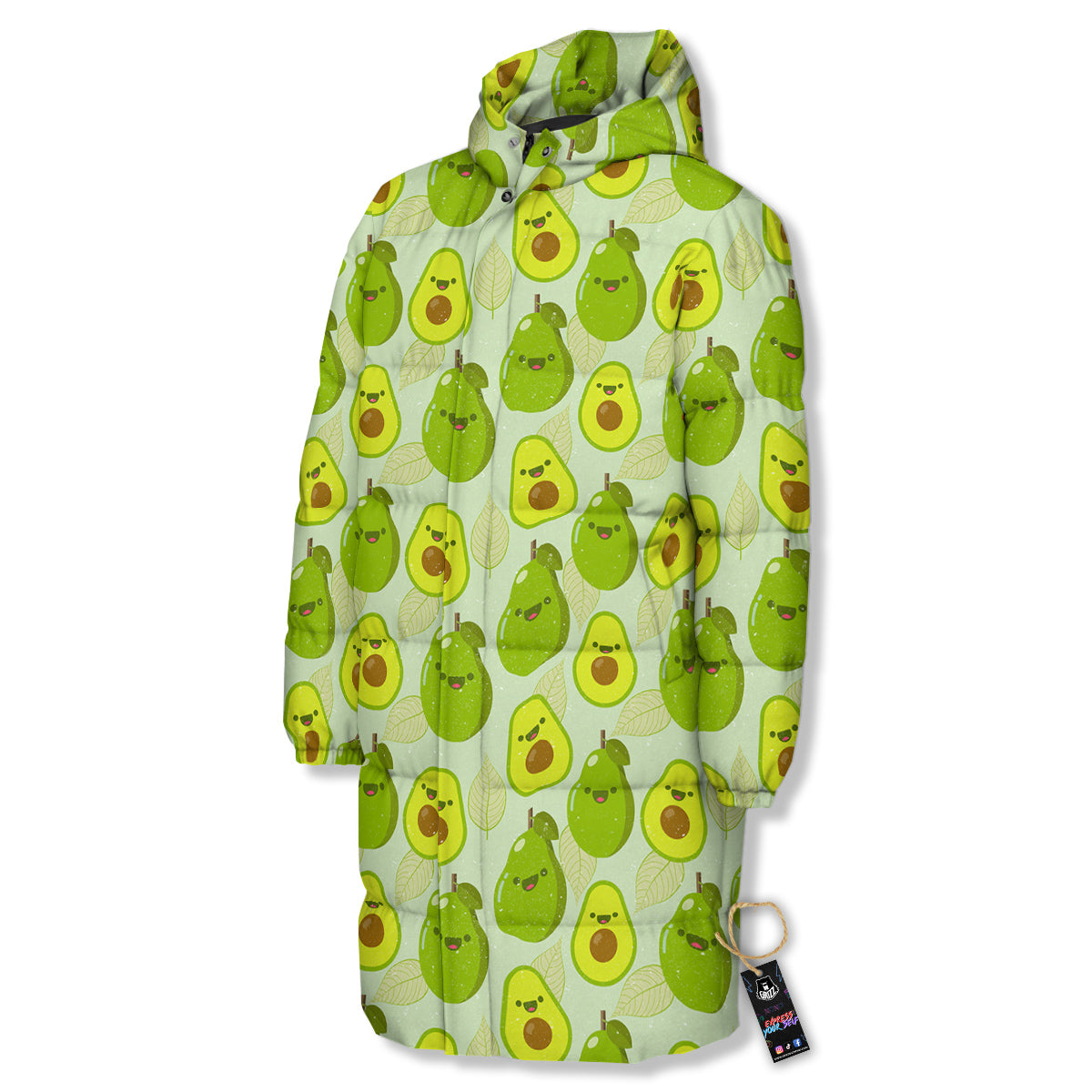 Avocado Cartoon Print Pattern Long Down Jacket-grizzshop
