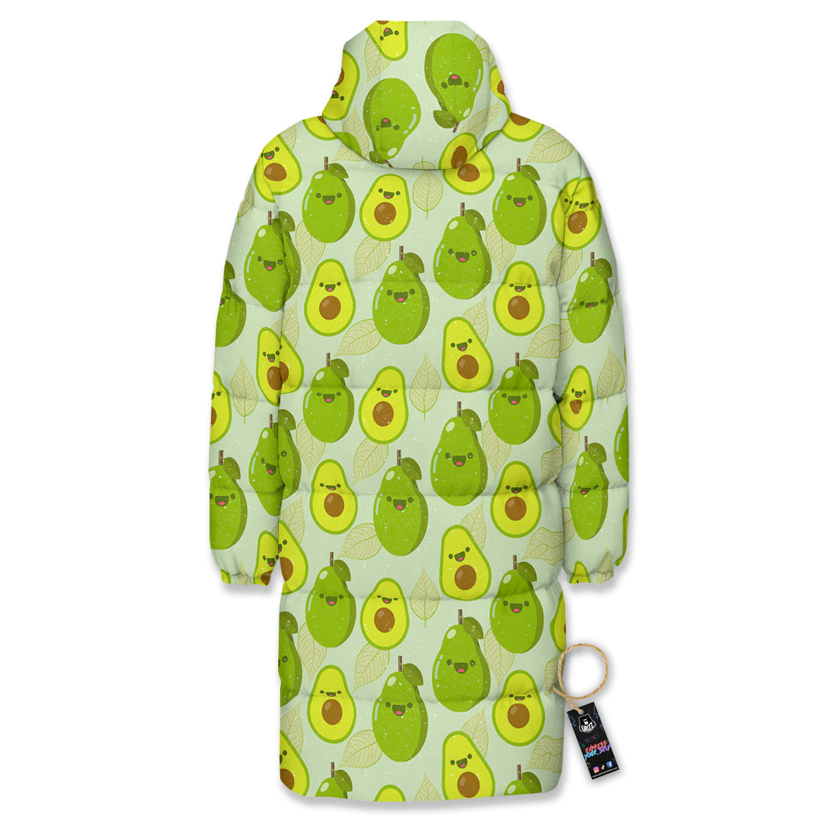 Avocado Cartoon Print Pattern Long Down Jacket-grizzshop