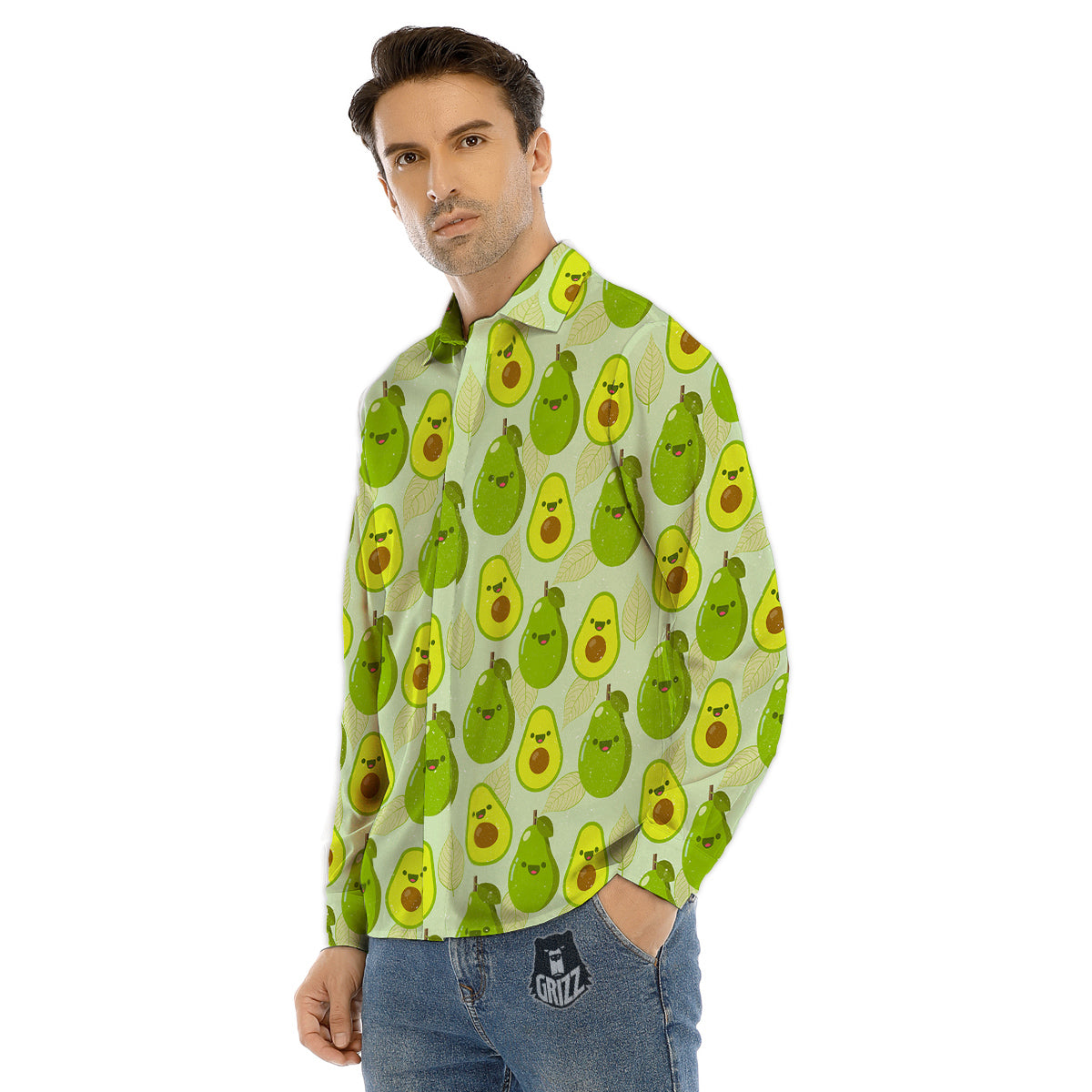 Avocado Cartoon Print Pattern Men's Dress Shirts-grizzshop