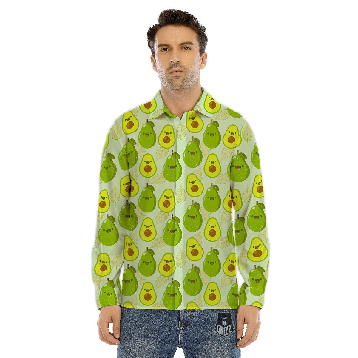 Avocado Cartoon Print Pattern Men's Dress Shirts-grizzshop