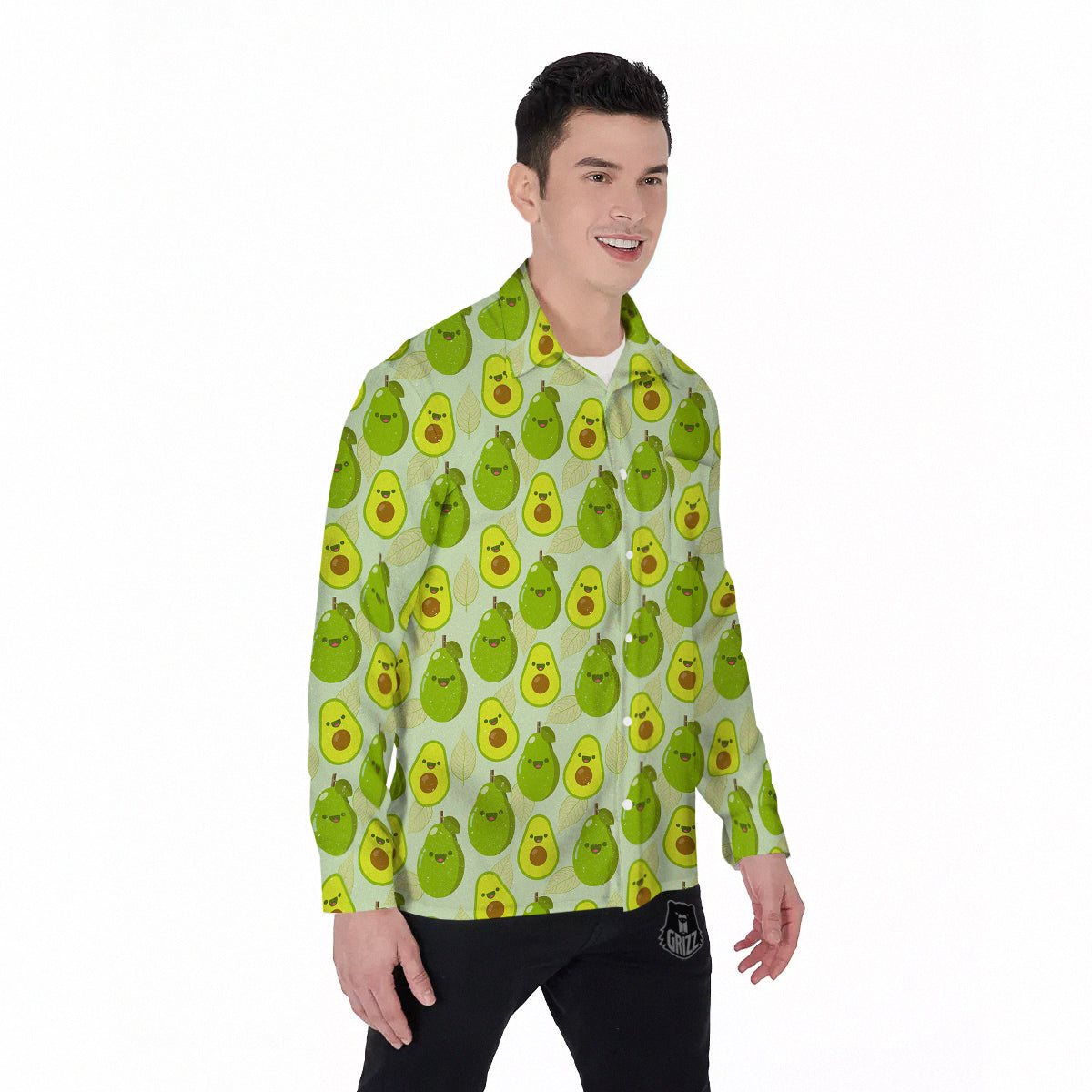 Avocado Cartoon Print Pattern Men's Long Sleeve Shirts-grizzshop