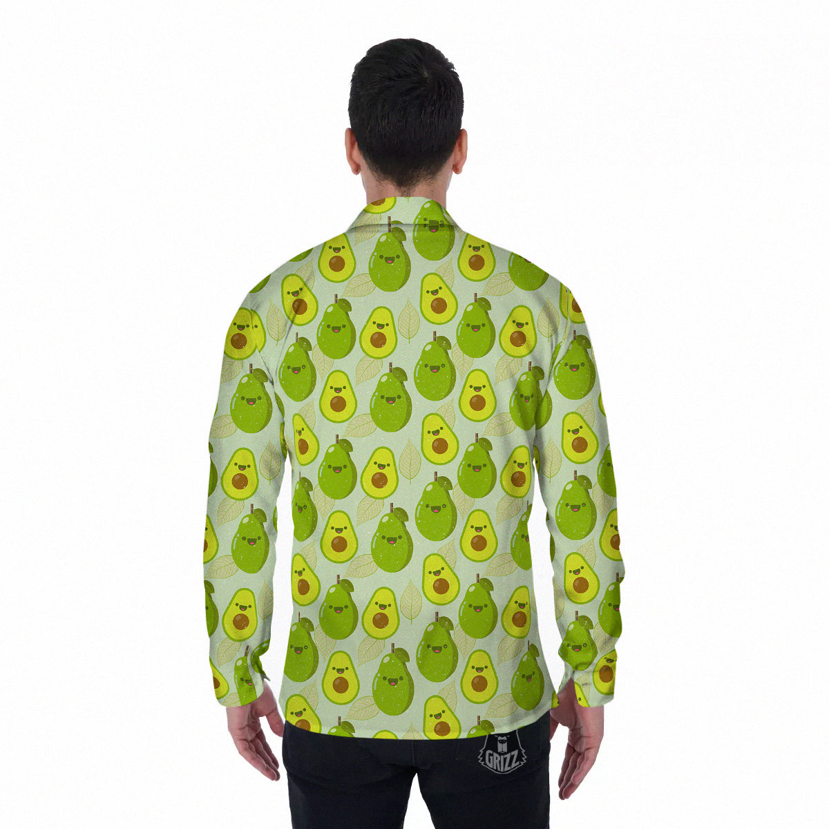 Avocado Cartoon Print Pattern Men's Long Sleeve Shirts-grizzshop