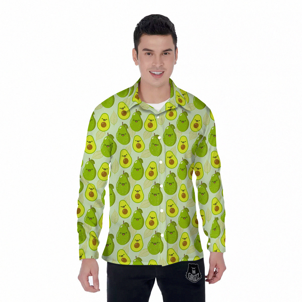Avocado Cartoon Print Pattern Men's Long Sleeve Shirts-grizzshop