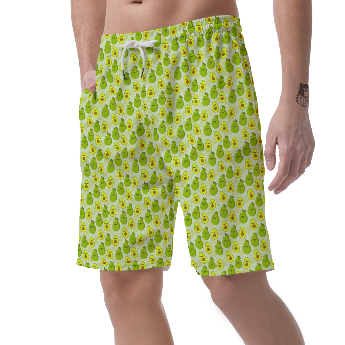 Avocado Cartoon Print Pattern Men's Shorts-grizzshop
