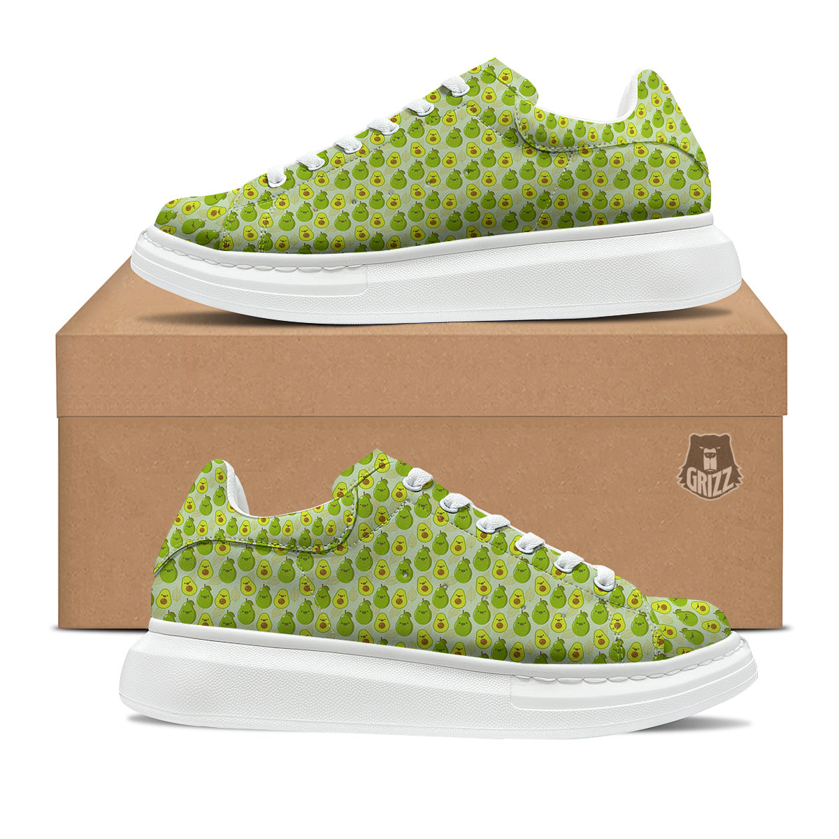 Avocado Cartoon Print Pattern Platform Shoes-grizzshop