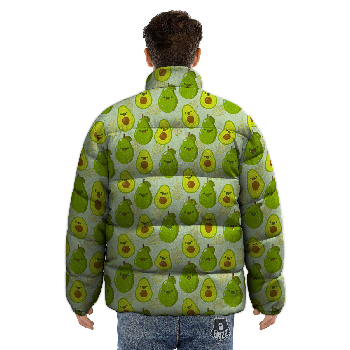Avocado Cartoon Print Pattern Puffer Jacket-grizzshop
