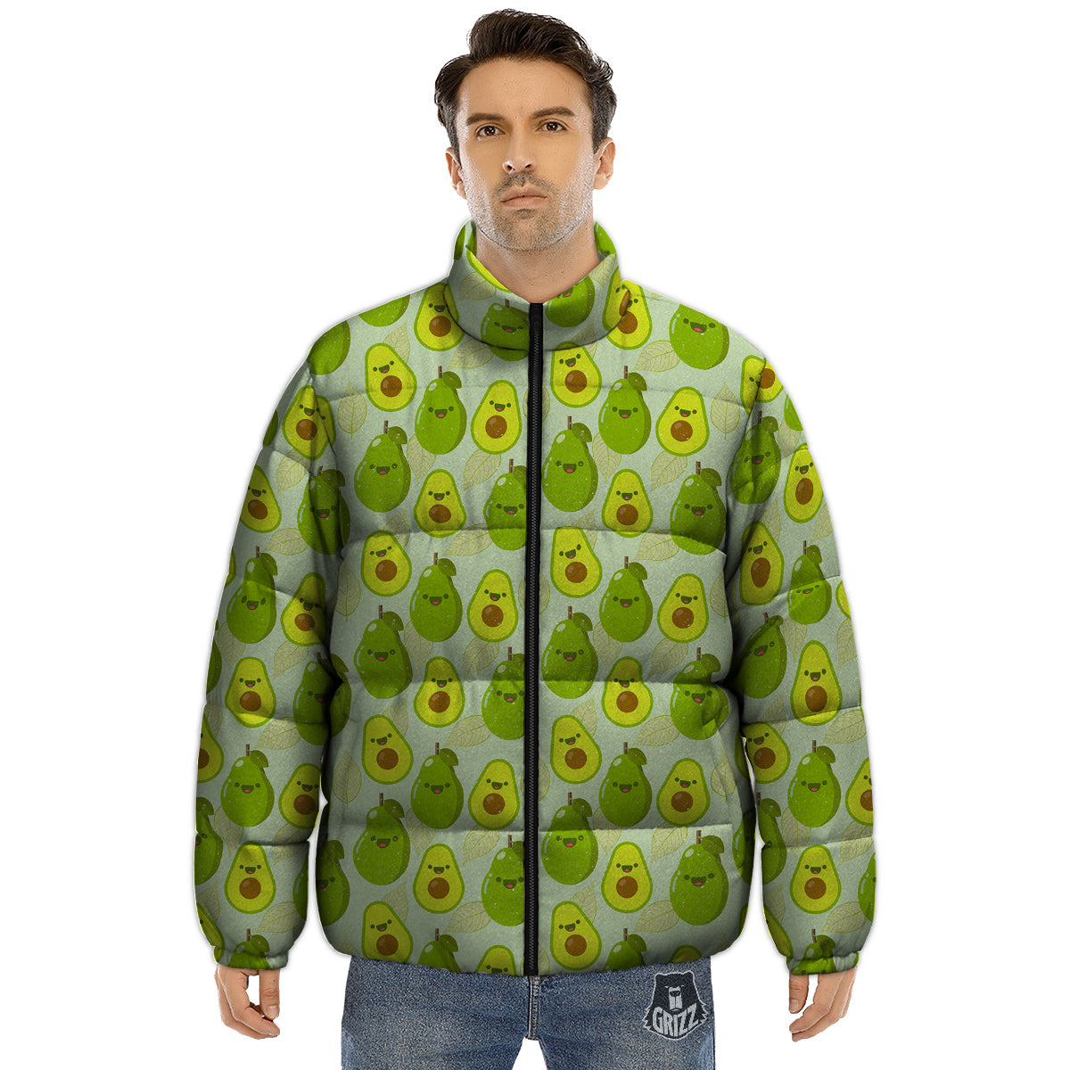 Avocado Cartoon Print Pattern Puffer Jacket-grizzshop