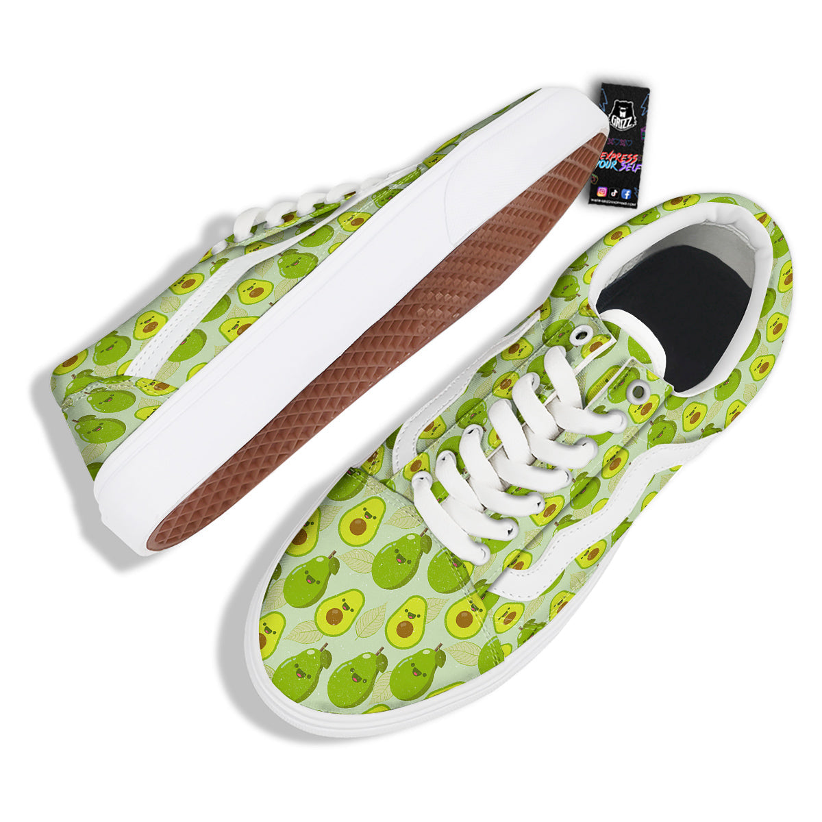 Avocado Cartoon Print Pattern Skate Shoes-grizzshop