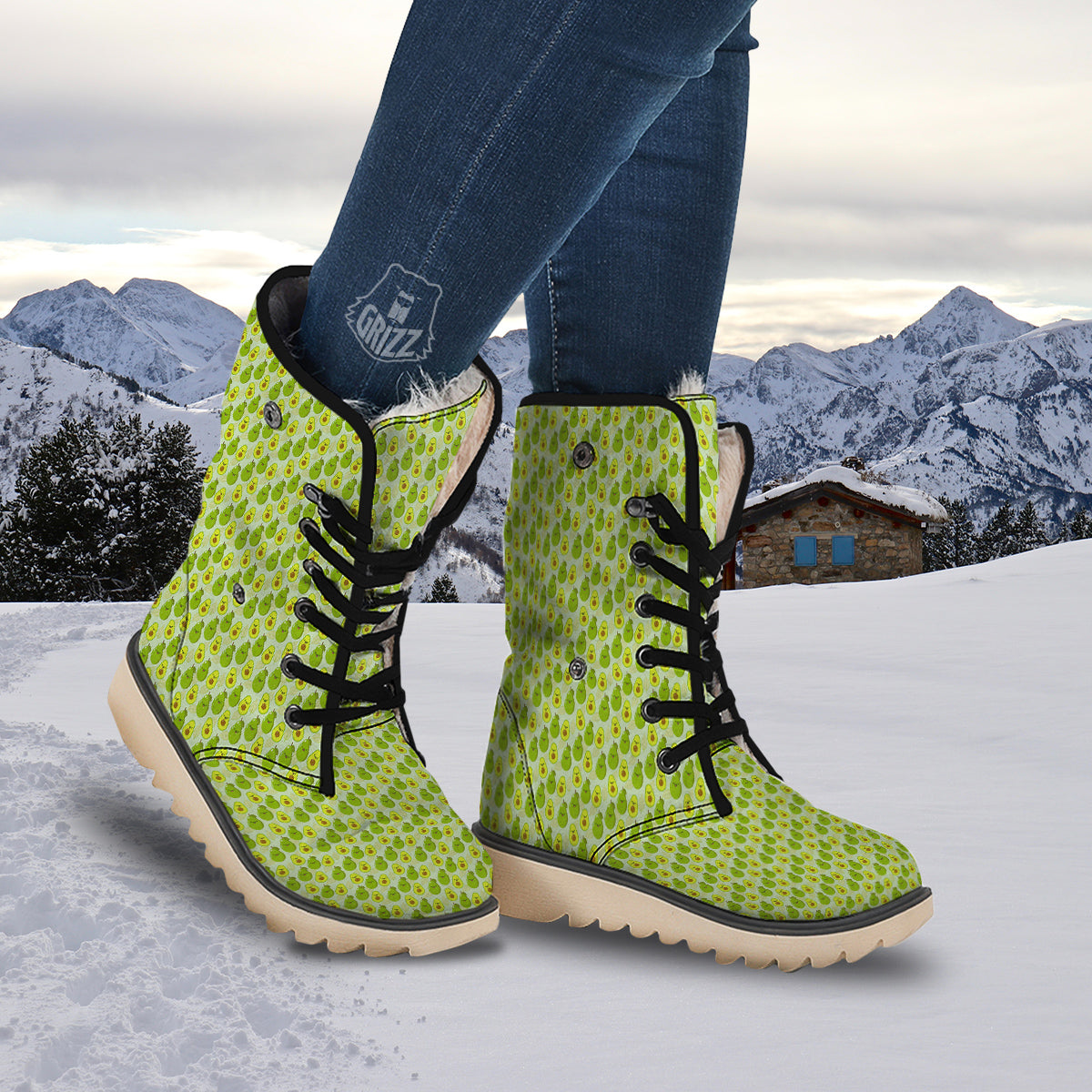 Avocado Cartoon Print Pattern Snow Boots-grizzshop
