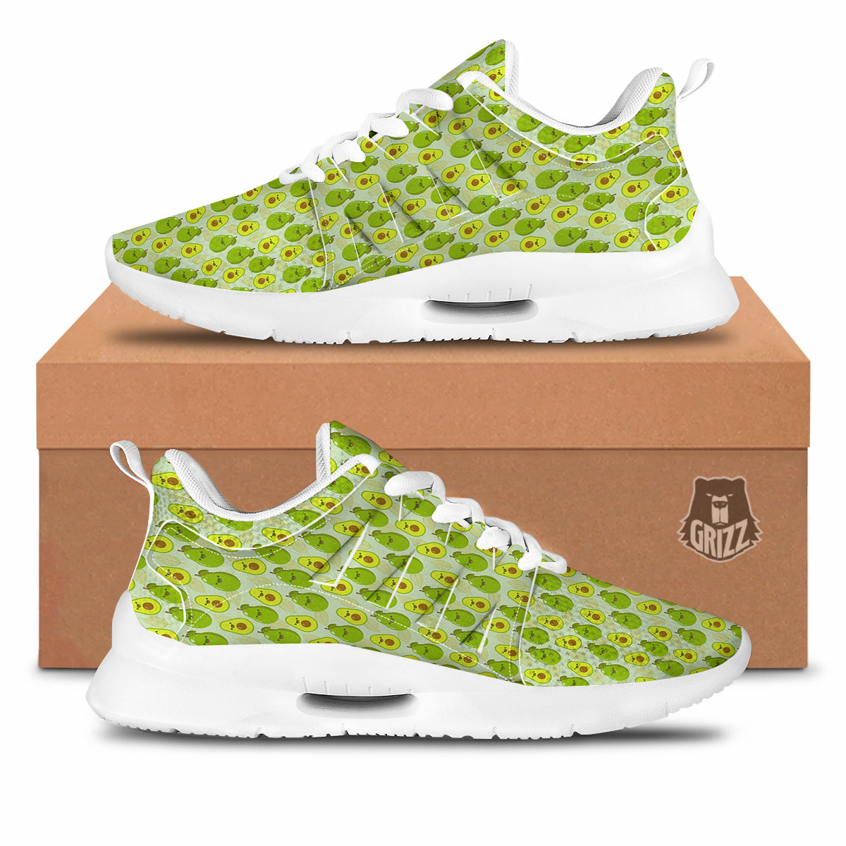 Avocado Cartoon Print Pattern Tennis Shoes-grizzshop