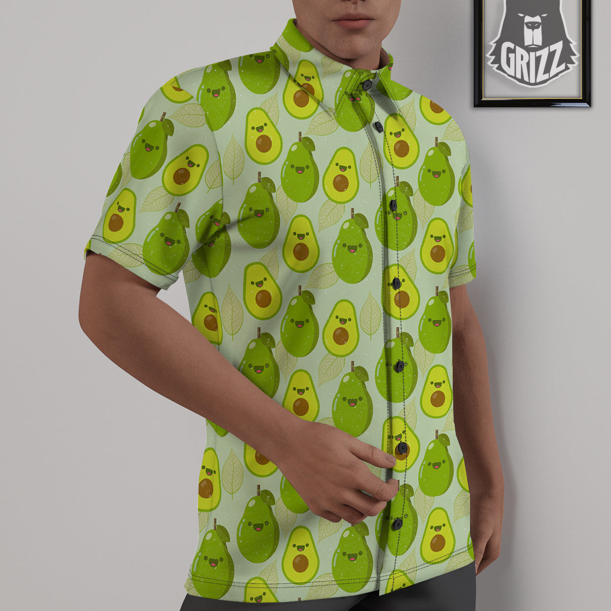 Avocado Cartoon Print Pattern Untucked Shirts-grizzshop
