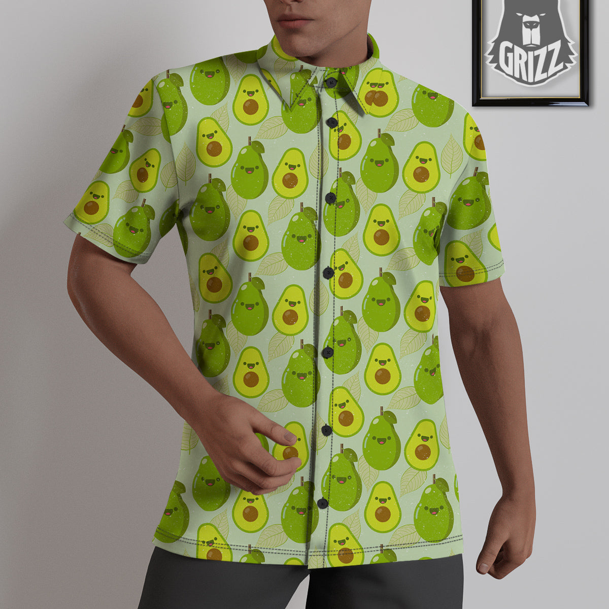 Avocado Cartoon Print Pattern Untucked Shirts-grizzshop