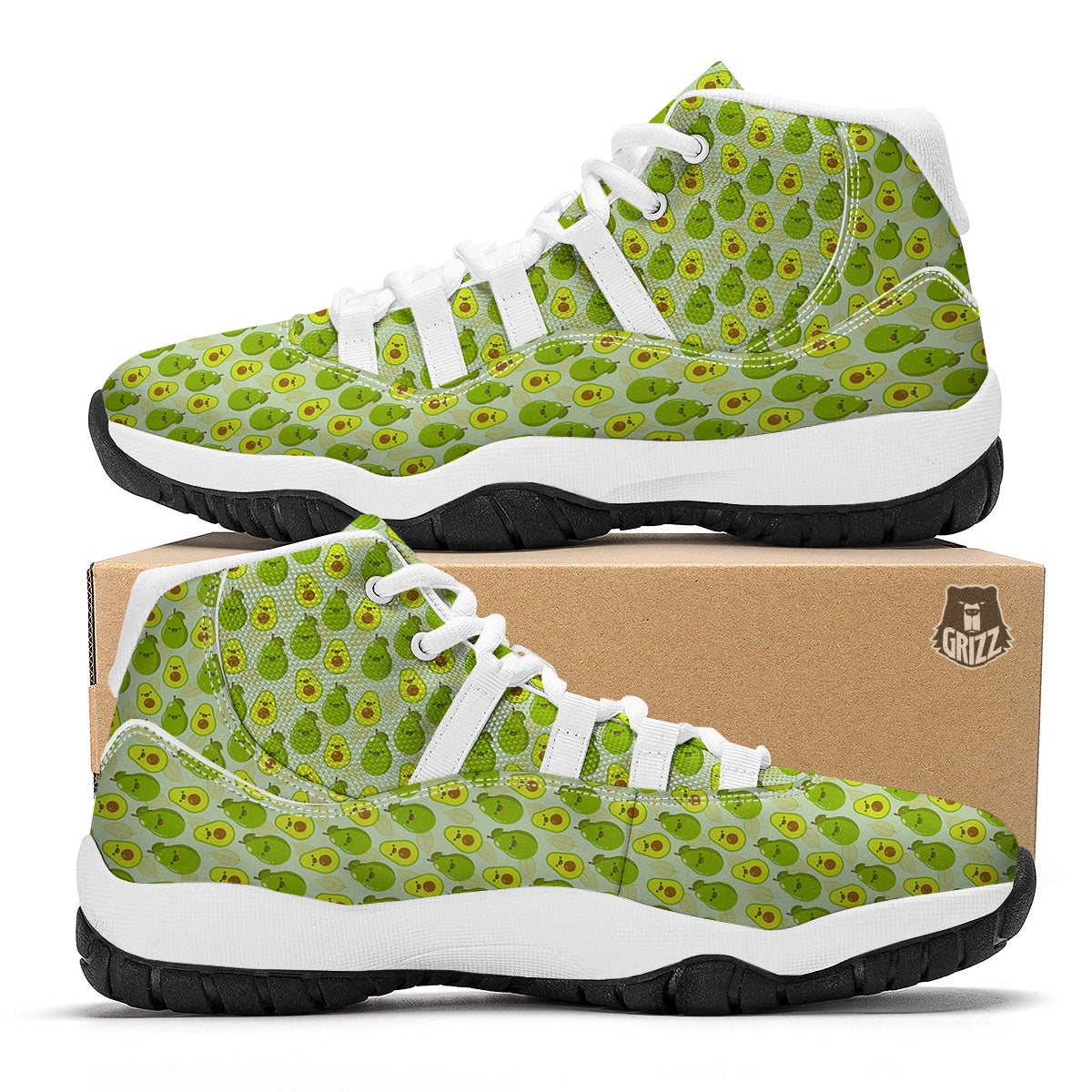 Avocado Cartoon Print Pattern White Bball Shoes-grizzshop