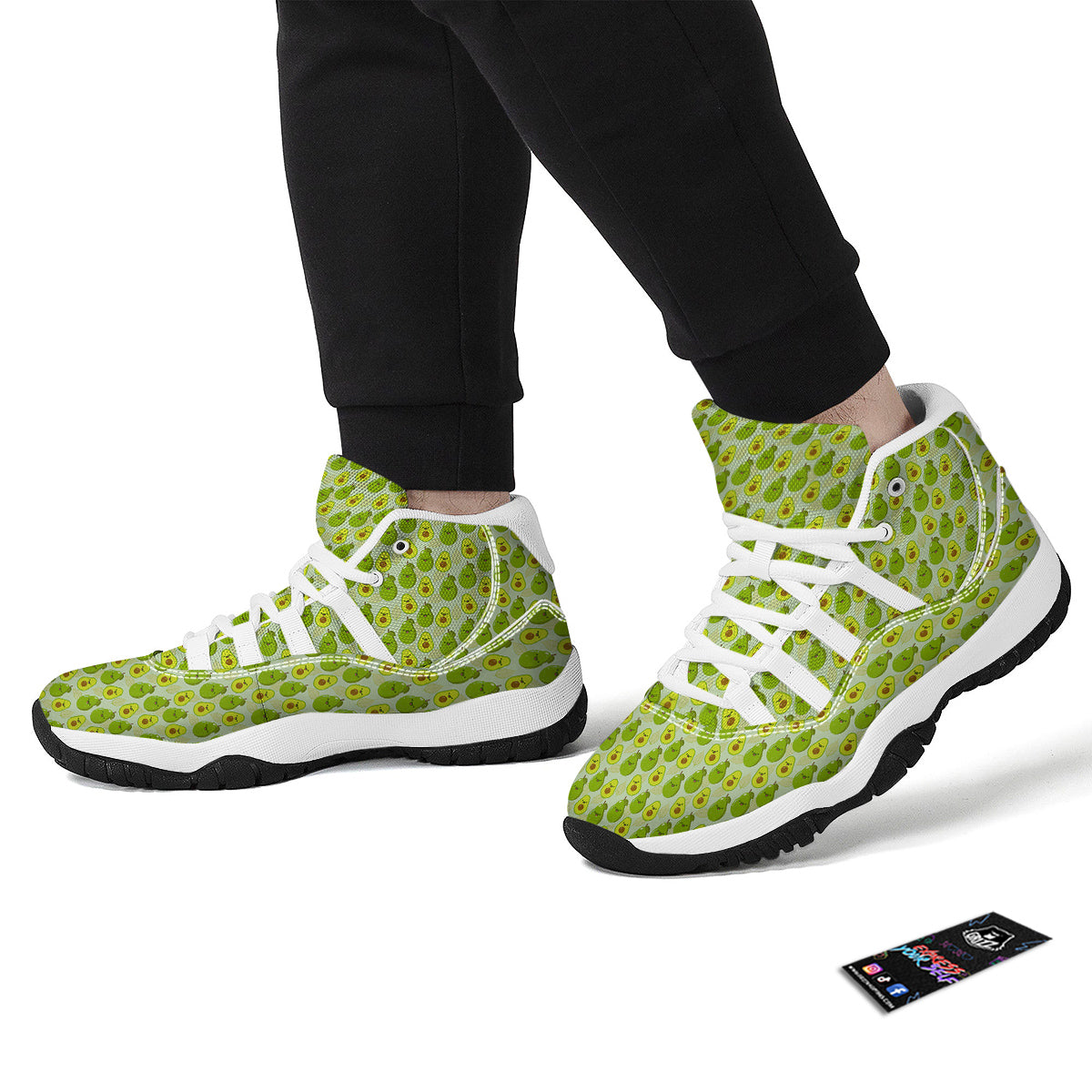 Avocado Cartoon Print Pattern White Bball Shoes-grizzshop
