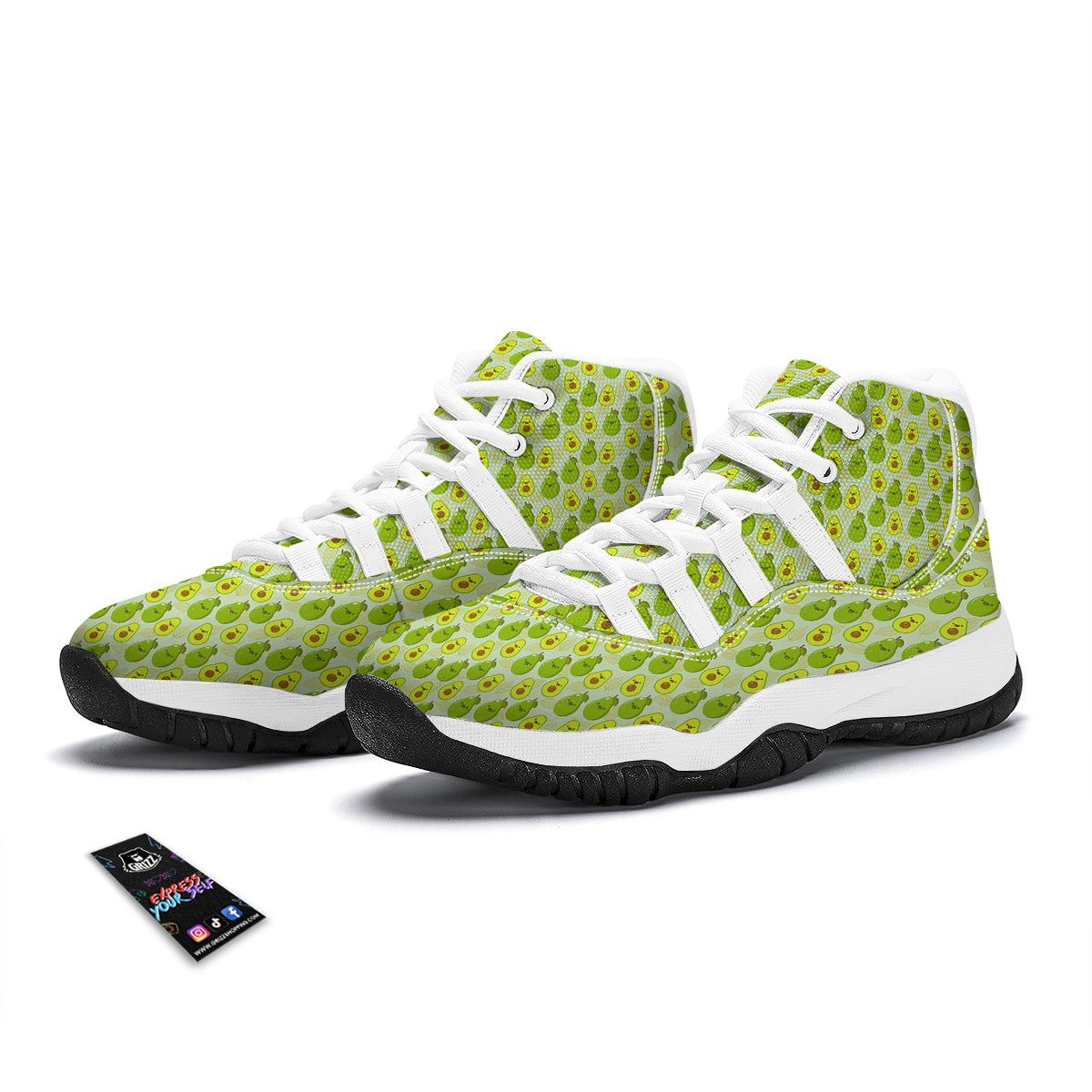 Avocado Cartoon Print Pattern White Bball Shoes-grizzshop