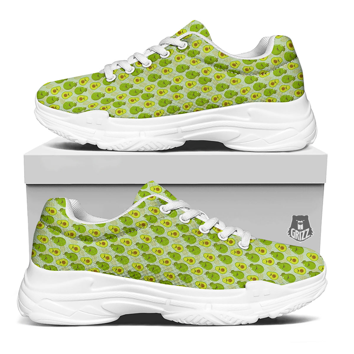 Avocado Cartoon Print Pattern White Chunky Shoes-grizzshop
